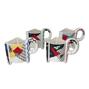 1980s Postmodern Carnival Mug Set by Fujimori for Kato Kogei. Set of 4 mugs. EUC